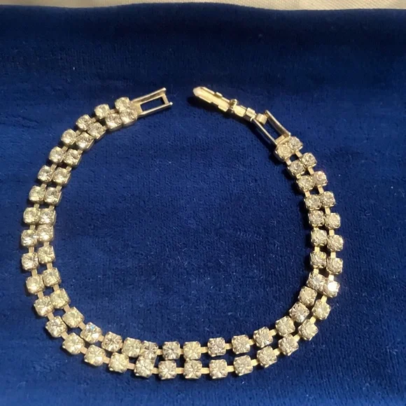 Vintage double strand diamond rhinestone bracelet - Picture 1 of 2